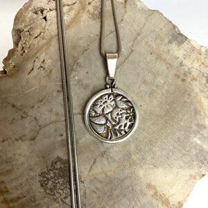 VTG Rare Silpada Sterling Silver 925 Floral Leaf Coin Pendant Necklace 18" Chain